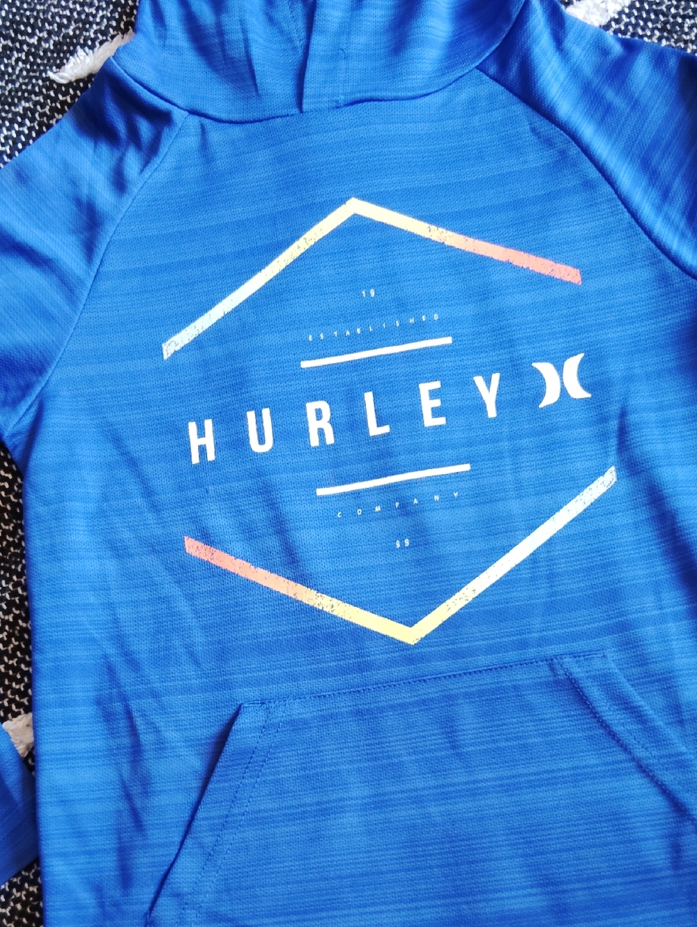 Hurley Royal Blue Hoodie with Gradient Hex Graphic Boys 7/8